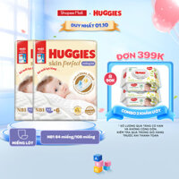 [Tặng kèm tã] Combo 2 Miếng lót Sơ Sinh Huggies Skin Perfect NB1 64 miếng/108 miếng