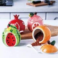 [Tặng kèm thìa] Hũ Lọ Bằng Sứ Đựng Gia Vị , Thức Ăn Dặm Hình Trái Cây Dưa Hấu , Chanh , Decor Gốm Khử Chì Siêu An Toàn