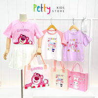 [Tặng Kèm Túi] Áo Thun Gấu Dâu Bé Gái, Áo Phông Bé Gái Màu Hồng Tím Hình Thỏ Melody - PETTY Thời Trang Trẻ Em [633]