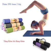 (Tặng kèm túi đựng) Thảm tập Yoga Gym 2 lớp TPE cao cấp dày 6mm không mùi, chống trơn trượt