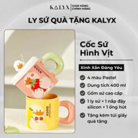 (Tặng kèm túi giấy) Ly Sứ - Cốc Sứ Hình Vịt có nắp và ống hút dung tích 400ml - Ly Sứ Quà Tặng KALYX