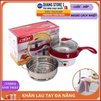 [TẶNG KHĂN LAU] Nồi Lẩu Điện Đa Năng Kèm Giá Hấp Có Tay Cầm Tiện Dụng 18cm, Nồi Lẩu Hấp Mini 2 Tầng Cao Cấp - FREESHIP .