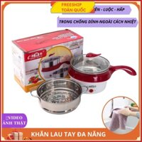 [TẶNG KHĂN LAU] Nồi Lẩu Điện Đa Năng Kèm Giá Hấp Có Tay Cầm Tiện Dụng 18cm, Nồi Lẩu Hấp Mini 2 Tầng Cao Cấp - FREESHIP .