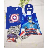 [TẶNG KHĂNG CHOÀNG+MẶT NẠ] Đồ bộ thun bé trai anh hùng đội trưởng-Captain US từ 10-40Kg-giặt không vở hình-H&N