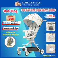 [TẶNG KHAY ĂN] Xe Đẩy Em Bé Gấp Gọn LEMKIDS, Xe Đẩy Xoay Chiều 360 độ, Đảo Chiều, Ngả 3 Tư Thế, Gấp Gọn Nhanh, Dễ Dàng
