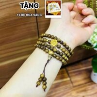 [TẶNG LỘC RÙA VÀNG ] Vòng Tay Trầm Hương 108 Hạt Size 6Li Mix Charm Hoa Sen MẠ VÀNG - Kèm Hộp Gấm Đựng Vòng Phụ Kiện
