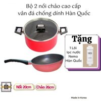 Tặng lõi lọc nước- Combo 2 món, nồi chống dính Kimscook 20 cm và Chảo vân đá Ecoramic sâu lòng size 26 cm