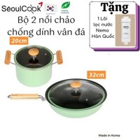 Tặng lõi lọc nước- Combo nồi 20cm + chảo sâu lòng 32cm Hàn Quốc Seoulcook Luxury