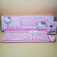 [Tặng lót chuột ] Bộ Bàn phím và chuột màu hồng hình mèo kitty – COMBO BÀN PHÍM CHUỘT HELLO KITTY