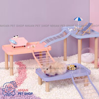 Tầng Lửng Gác Bàn Kệ Trang Trí Chuột Hamster Hãng YEE Hãng TAFIT Điều Chỉnh Chiều Cao 2 Mức 9cm và 15cm Thang Leo Gỗ
