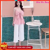 [Tặng mã 50k] Sét áo nơ 2 dây kèm quần suông Chất đũi xước bao đẹp Form <60kg S/M/L