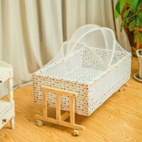 [TẶNG MÀN] Nôi Gỗ Cho Bé, Nôi Ngủ Cho Bé Gỗ Thông Kèm Màn Chụp Cho Trẻ Sơ Sinh Size 90x50x40 (BH 2 Năm)