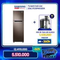 [Tặng Máy Ép Trái Cây Elmich EL-1850] Tủ lạnh hai cửa Samsung 256L với công nghệ Digital Inverter tiết kiệm điện năng - RT25M4032DX [bonus]