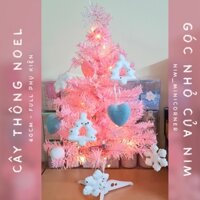 [Tặng móc khoá noel] Cây thông noel giáng sinh màu hồng - full phụ kiên trang trí + đèn