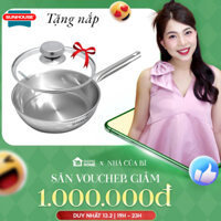 [TẶNG NẮP] Chảo inox 304 BẾP TỪ Sunhouse 16cm, 20, 24,26,28cm  IN20m6/ In24m6 / In26m6 tặng kèm nắp kính cường lực