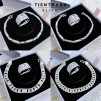 (Tặng nước rửa bạc) Set trang sức bạc nam TIENTHANH SILVER gồm lắc tay và nhẫn đính đá như ảnh bạc thật