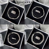 (Tặng nước rửa bạc) Set trang sức bạc nam TIENTHANH SILVER gồm lắc tay và nhẫn đính đá bạc thật