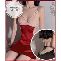TẶNG QUẦN- Váy ngủ nữ sexy phối ren,đầm ngủ cột lưng gợi cảm lụa satin cao cấp - Phuongaliceshop