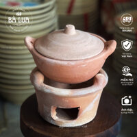 [Tặng rế tre] Bộ nồi và bếp lò size nhỏ 14cm bằng gốm đất nung