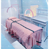 "TẶNG RUỘT GỐI" Bộ ga cotton may nơ trang trí cho giường spa, giường nối mi, phun xăm cao cấp