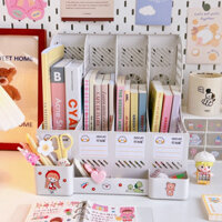 [Tặng Sticker] Giá để tài liệu 4 ngăn kệ nhựa đựng sách vở để bàn decor bàn học xinh xắn - Hàng mới về