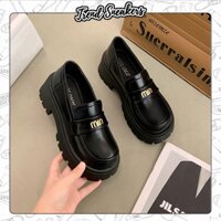 [Tặng Tất] Giày Lười Nữ Đế Cao MJUMJU Signature Full Box, Giày Nữ MJUMJU Da Mờ Đế Eva 5cm Hot Trend