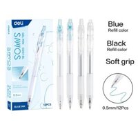 [TẶNG TẨY CHÌ] Hộp 12 Bút gel Deli EG057 ngòi 0.5mm - Mực xanh, đen, mực viết trơn tru, dùng viết sổ caligraphy