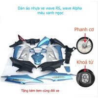 [TẶNG TEM & ỐC] Dàn áo Loại Phanh Cơ - Khóa Vuông  xe Wave RS , Wave Alpha 100 đời 2006 đến 2016 Màu Xanh ngọc