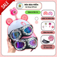 [TẶNG TÊN] Nón Bảo Hiểm Nửa Đầu Gấu Dâu Kính Phi Công Kèm Phụ Kiện Tai 2 Màu Và Bông Hoa Gấu Dâu Gắn Mũ Bảo Hiểm Bơ Shop