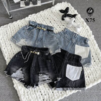 [Tặng Thắt Lưng] Quần short jeans nữ màu xanh rách lai có túi trắng phía sau dễ thương Lê Huy Fashion MS X75 - Hàng mới