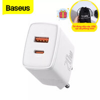 Tặng túi đựng TOPK Củ sạc nhanh Baseus mini 20W, hai cổng sạc USB và Type-C sạc nhanh cho iPhone, Samsung, Xiaomi, Huawei,...-Hàng chính hãng - Màu Trắng