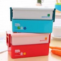 (tặng túi giữ nhiệt Kute) Hộp cơm bento YooLee 0.9L 2 ngăn có muỗng