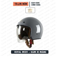 [Tặng túi vải] Mũ bảo hiểm 3/4 Royal M139 MÀU XÁM XI MĂNG có kính âm size M-XXL đi xe máy | Cửa hàng Trạm Nón chính hãng