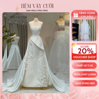 [Tặng Voan + Mút Ngực] Váy Cưới Đi Bàn, Đầm Cưới Đi Bàn, Cúp Ngực, Vải Phi, Đính Hoa, Tà Rời, TVC61