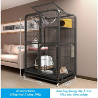 (Tặng Võng, thảm lót chân) Lồng mèo nan ống 3 tầng cho mèo cưng có bánh xe kèm khay hứng cát