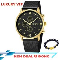 [Tặng vòng tỳ hưu] Đồng hồ doanh nhân GENEVA  nam dây titanium cao cấp