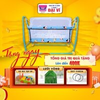 [Tặng Xe Gà Tập Đi) Nôi Điện Tự Động Đại Vĩ 2 Trong 1 Đầy Đủ Khung, Máy Đưa, Màn, Lưới Lót, Võng Lưới