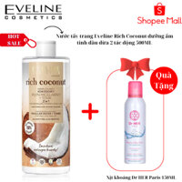 [Tặng xịt khoáng 150ml] Nước tẩy trang Eveline Rich Coconut dưỡng ẩm tinh dầu dừa 2 tác động 500ML