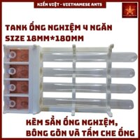 Tank Ống Nghiệm 4 Ngăn 18mm*180mm, tank kiến ống nghiệm, tank nuôi kiến ống nghiệm, tank ống nghiệm,ống nghiệm nuôi kiến