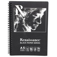 Tập 32 tờ giấy đen vẽ chì, vẽ màu nước lò xo sketch Renaissance khổ A5A4 cao cấp - A5 dày 120GSM 32 tờ