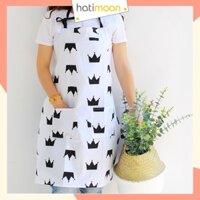 Tạp dề cotton có túi họa tiết icon dễ thương - hatimoon - HTD22202