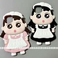 Tạp dề hoạt hình ba chiều Shin-Chan iPhone15 14 13 12 11 Pro MAX Ốp điện thoại phong cách Hàn Quốc Người giúp việc dễ thương Shin-Chan Silicone Vỏ mềm trọn gói
