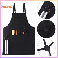 Tạp dề làm việc Aislerbee có túi phía trước không tay chống dầu có thể điều chỉnh Unisex Lưới tản nhiệt chữ thập màu đen Tạp dề đầu bếp cho quán cà phê