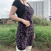 Tạp dề nấu bếp, có túi đựng điện thoại phía trước, chất liệu vải dù không thấm nước, vải cotton thấm nước Nhiều mẫu mã hoa văn - Cotton, hoa, tím