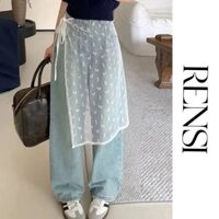 Tạp dề thêu ren hình nơ RENSI váy giả quần cột dây cho nữ màu trắng mùa hè phong cách Mori SK05