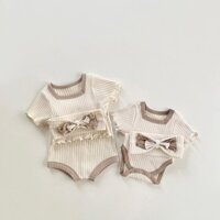 Tập Đi a-like Cotton Pit Strip Tương Phản Màu Sắc Cạnh Jumpsuit Quần Áo Sơ Sinh Mùa Hè Tay Ngắn Cho Bé Onesie Áo Liền Quần Mùa Hè