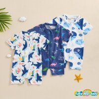 Tập Đi Bé Trai Dây Kéo Tay Ngắn Cá Voi / Khủng Long In Rash Guard Đồ Bơi Rompers