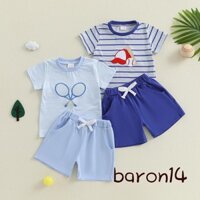 Tập Đi Bé Trai Quần Short Bộ Bóng Chày / Quần Vợt Thêu Sọc Áo Thun Tay Ngắn Chắc Chắn Co Giãn Eo Quần Short 2 Chiếc Trang Phục