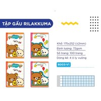 Tập Gấu Rilakkuma dễ thương (B003-V1), ôly vuông, dày, 72gsm,100tr -Tập Học Sinh, Tập Sinh Viên - Tập Chất Lượng, Giá Rẻ