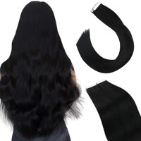 Tape in Hair Extensions Human Hair,Ugeat Tape in Hair Extensions 20 Inch Hair Extensions Tape in #1 Jet Black Human Hair Tape in Extensions 20PCS T...